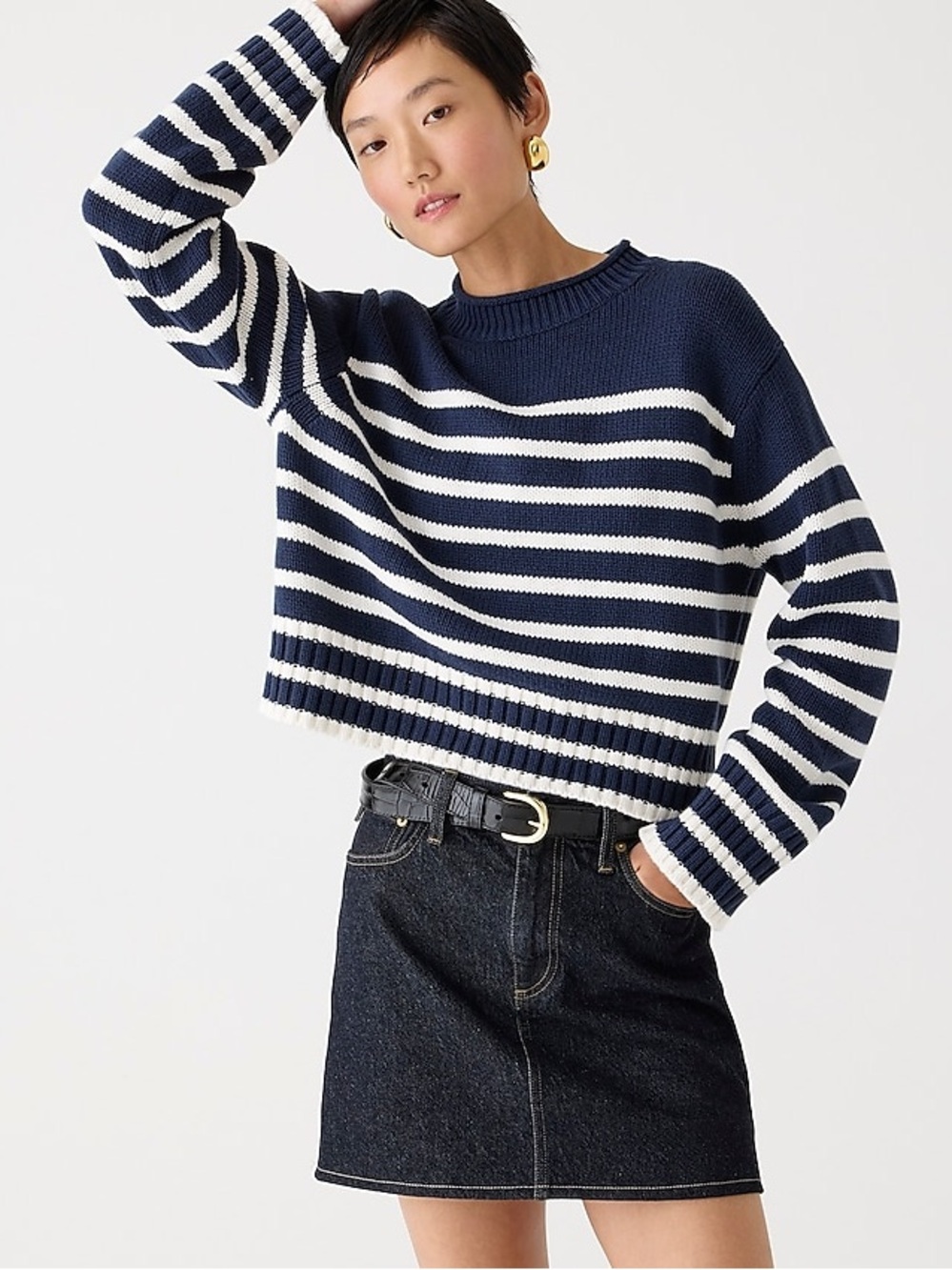 J. Crew Navy and White Striped Crewneck Sweater